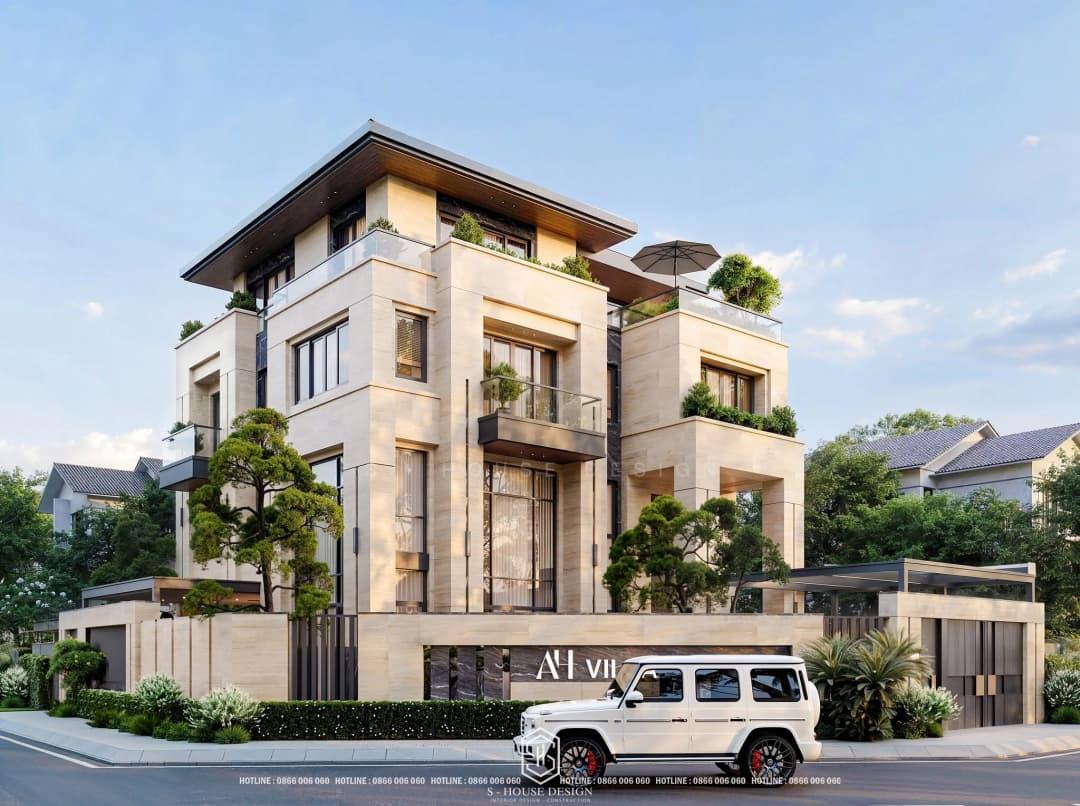Khối kiến trúc vuông vức của AH Villa, biệt thự hiện đại tại Vinh Tân