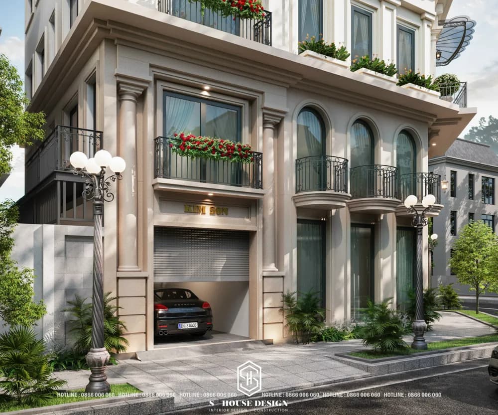 Thiết kế biệt thự tân cổ điển lô góc