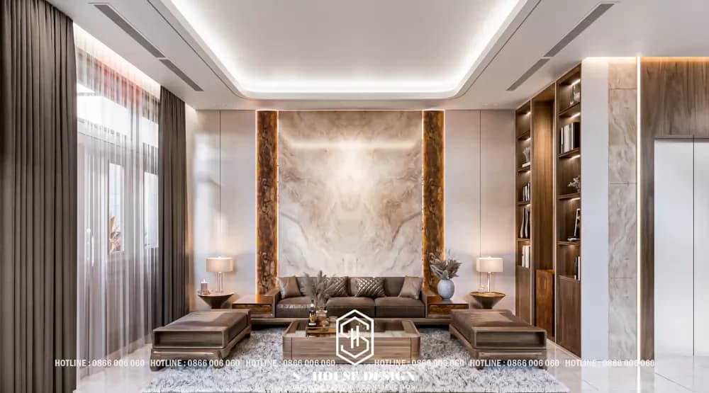 Interior design of modern Thai roof townhouse with 1 ground floor and 2 floors