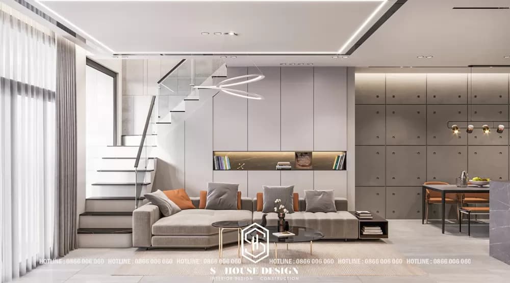 Thiết kế nội thất nhà phố 3 tầng lô góc hiện đại