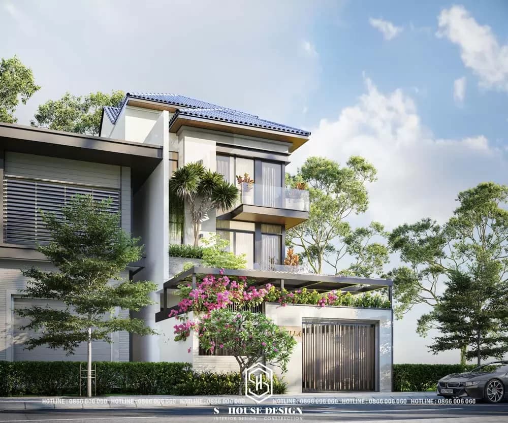 Architectural design of modern Thai roof townhouse with 1 ground floor and 2 floors (4)