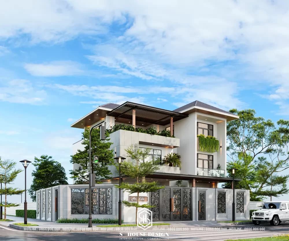 Thiết kế kiến trúc nhà phố lô góc 2 mặt tiền hiện đại (1)