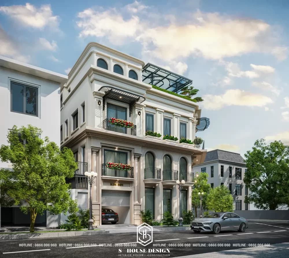 Thiết kế biệt thự tân cổ điển lô góc