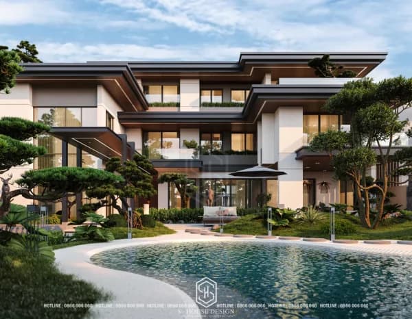 Modern Resort Villa Design with Japanese Roof in Phu Yen