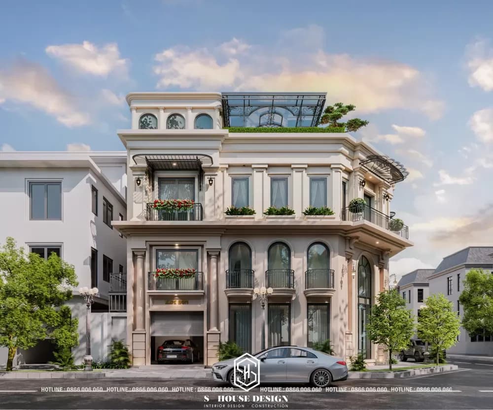 Thiết kế biệt thự tân cổ điển lô góc