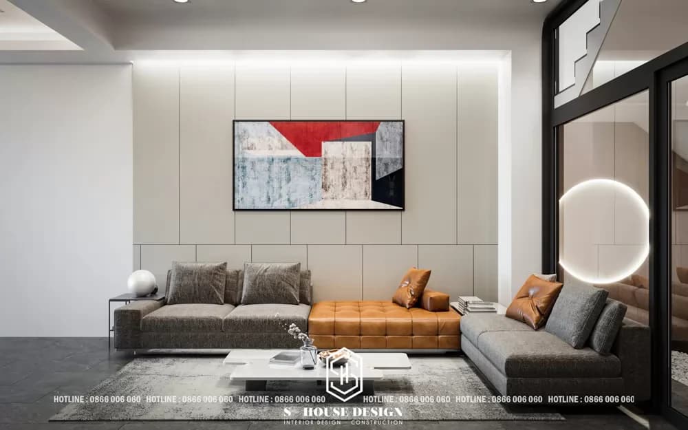Interior design of modern townhouse with 2 floors and 1 tum