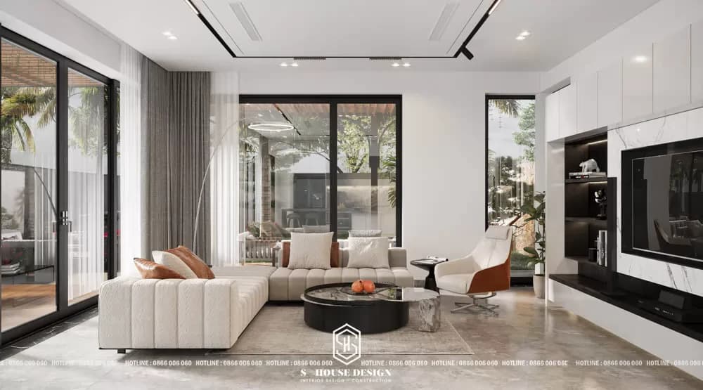 Thiết kế nội thất biệt thự vườn mái bằng hiện đại 300m2 (2)