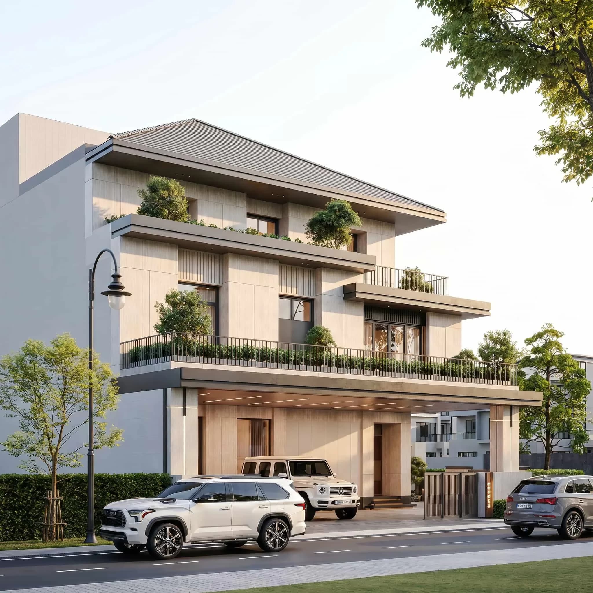 Thiết Kế Biệt Thự Hiện Đại Lô Góc 3 Mặt Tiền The Oasis Bình Dương (2)