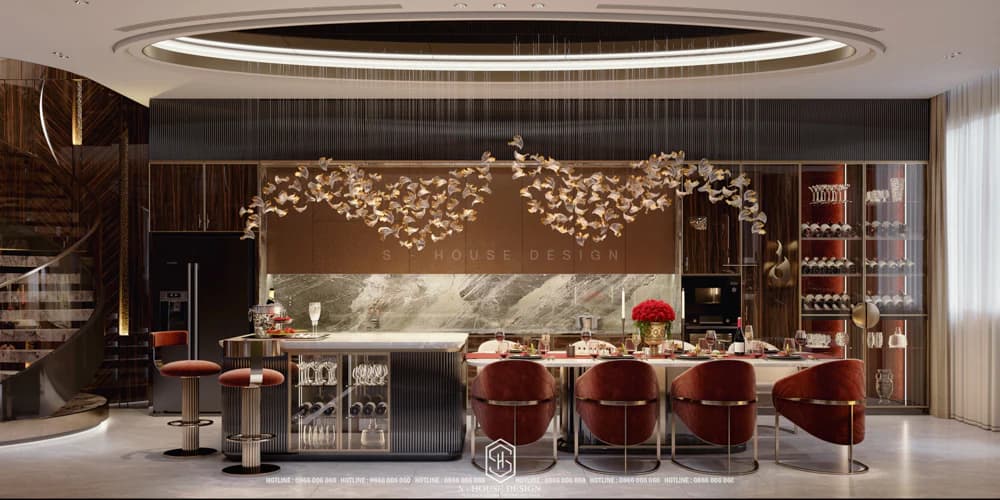 Thiết kế nội thất phòng bếp biệt thự hiện đại, tiện nghi