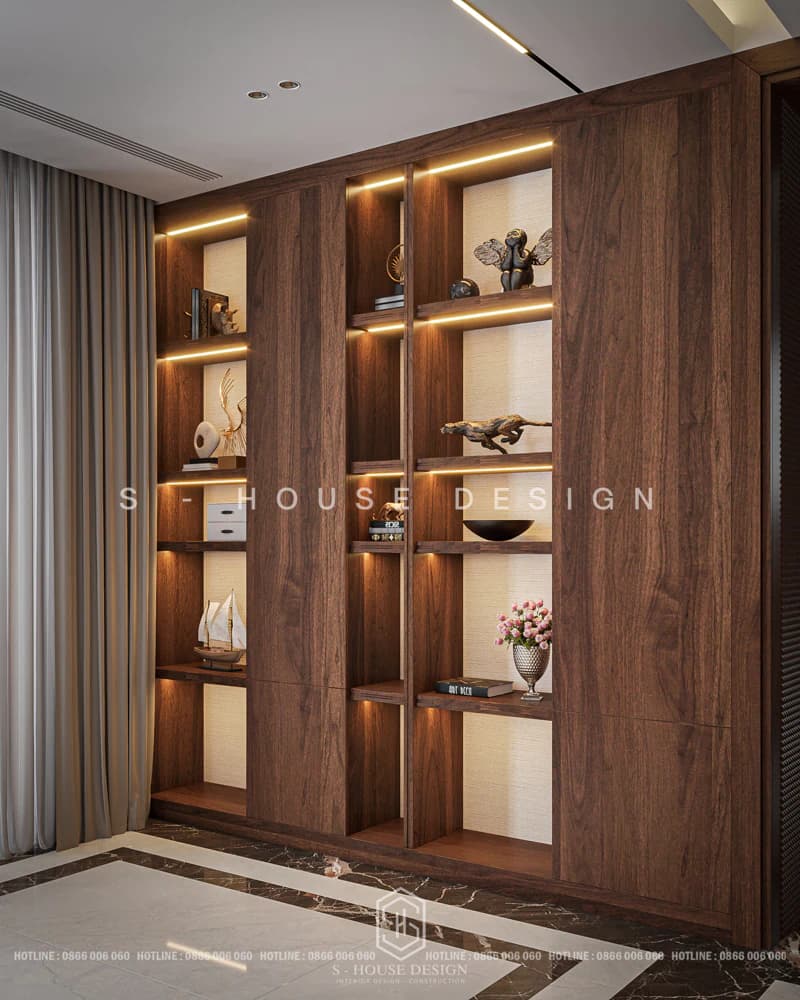 Thiết Kế Thi Công Nội Thất Phòng Khách Gỗ Óc Chó Sang Trọng