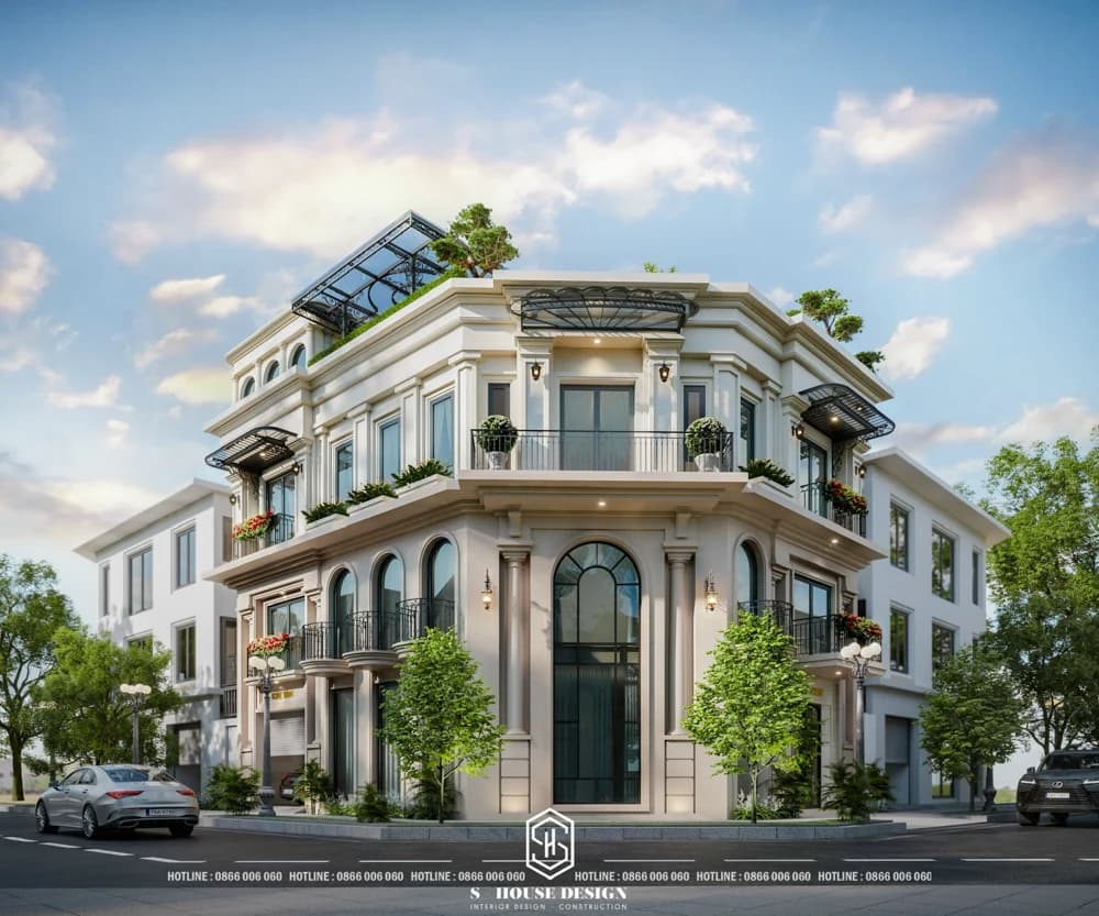 Thiết kế biệt thự tân cổ điển lô góc