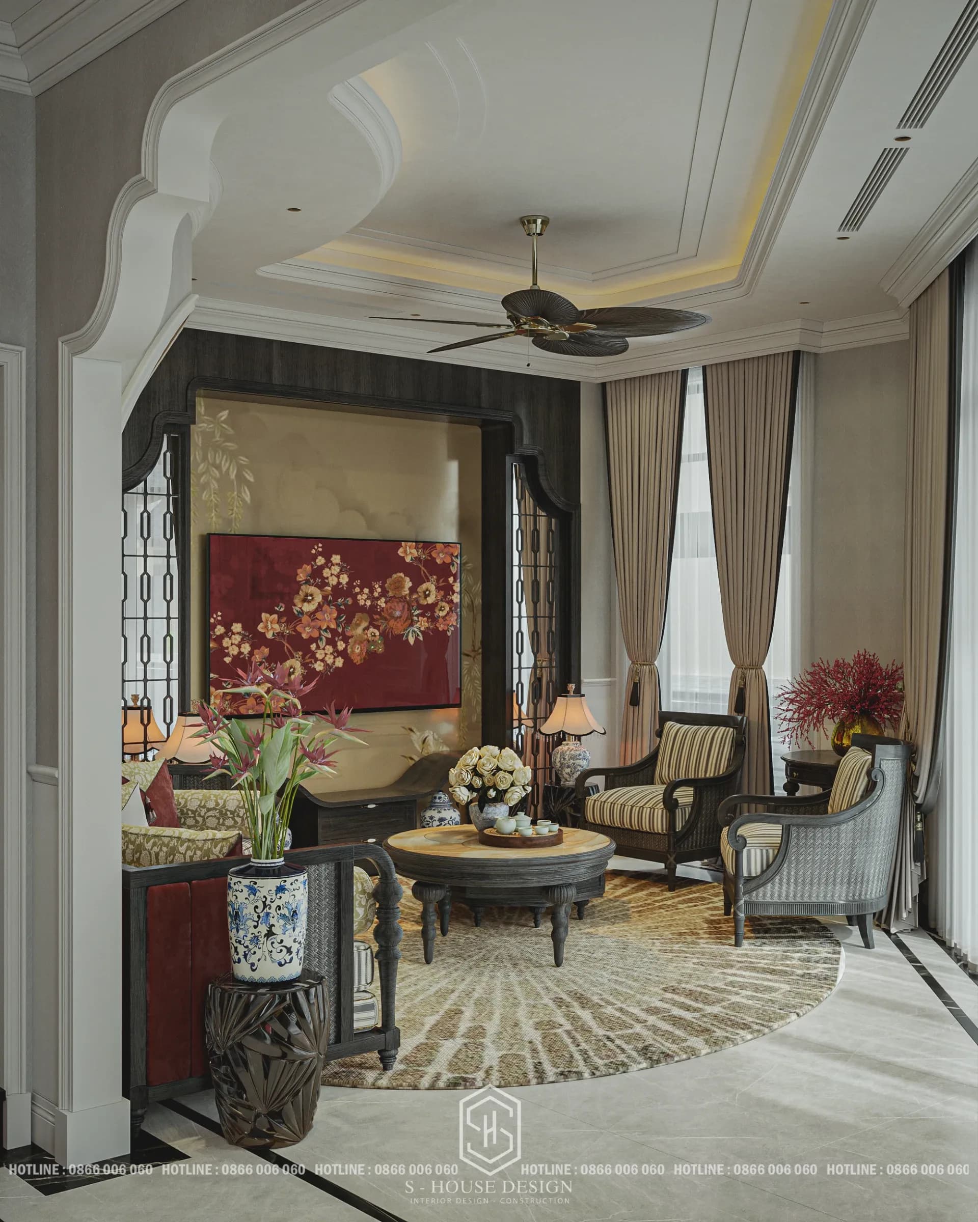 Interior design of 4-storey Indochine villa at Vinhomes Pearl Bay
