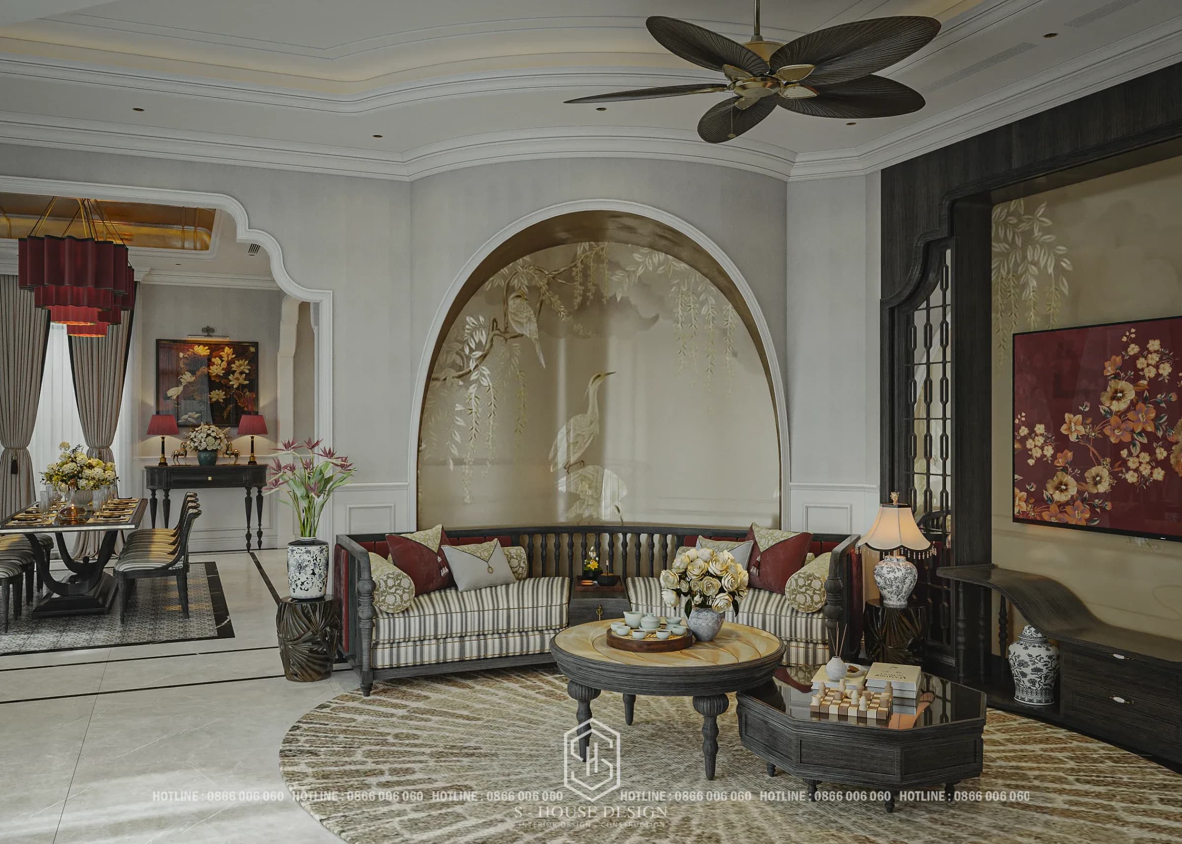 Interior design of 4-storey Indochine villa at Vinhomes Pearl Bay