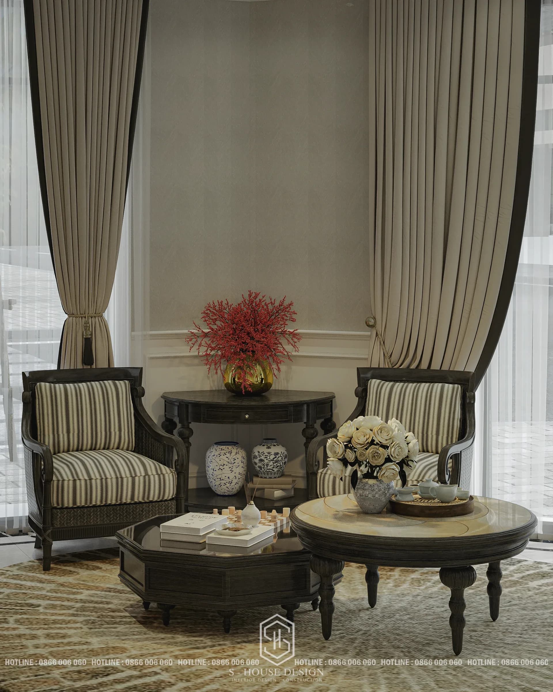 Interior design of 4-storey Indochine villa at Vinhomes Pearl Bay
