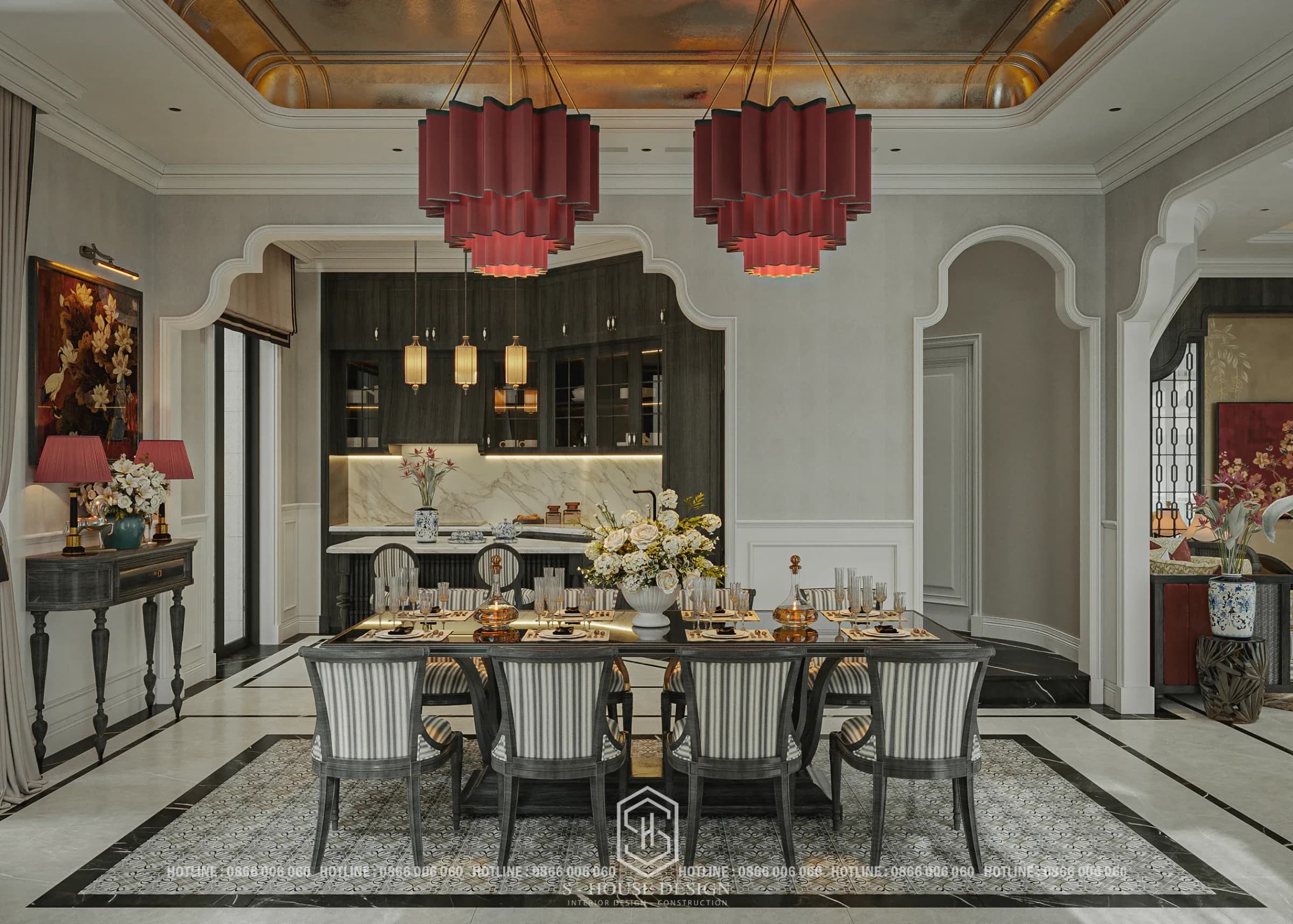 Interior design of 4-storey Indochine villa at Vinhomes Pearl Bay