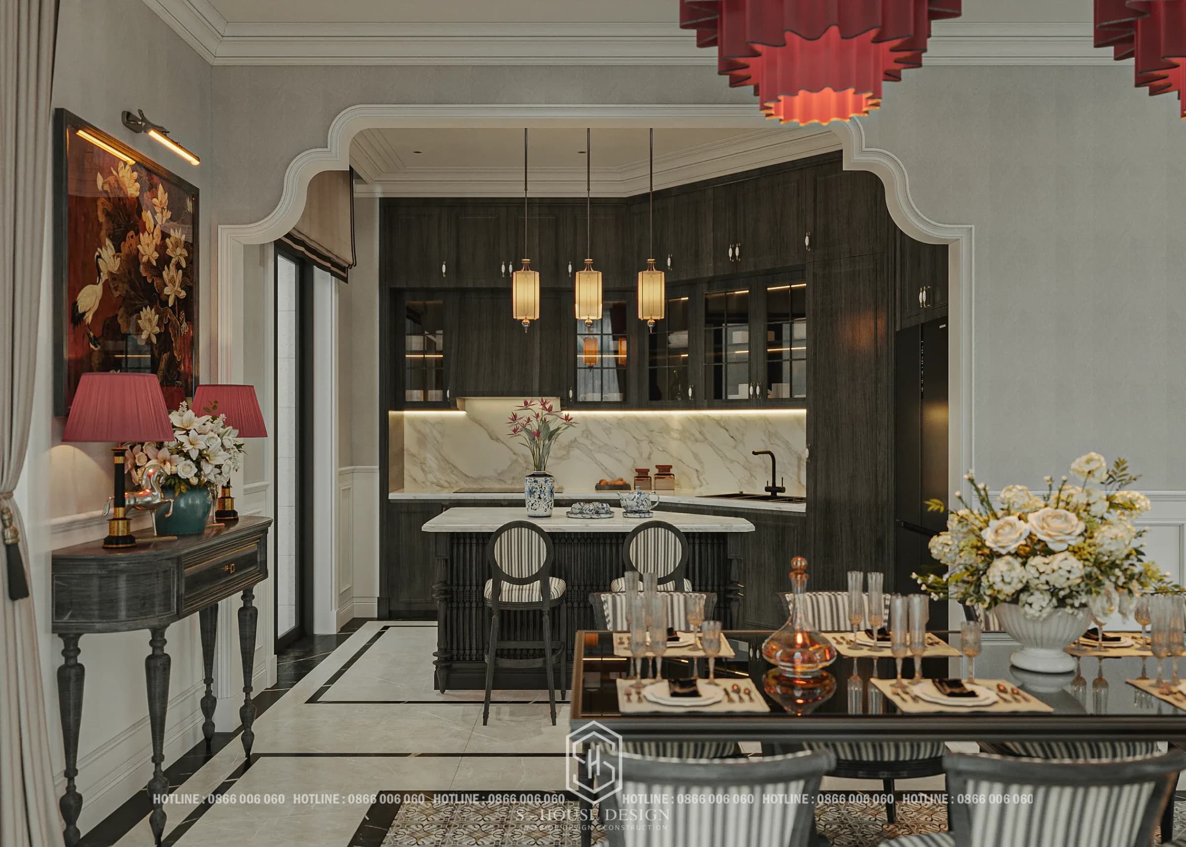Interior design of 4-storey Indochine villa at Vinhomes Pearl Bay