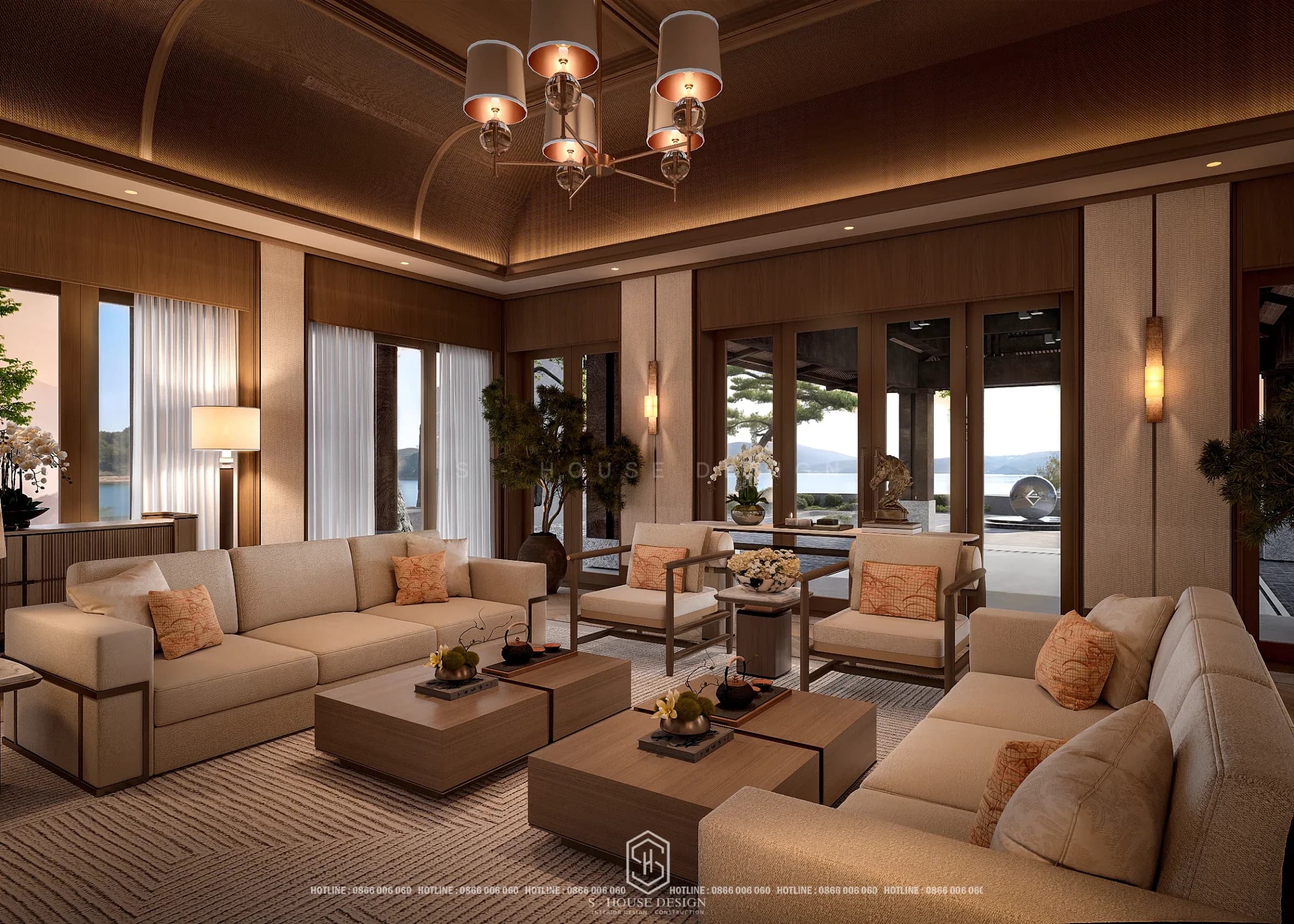 Living room interior design in Asian style