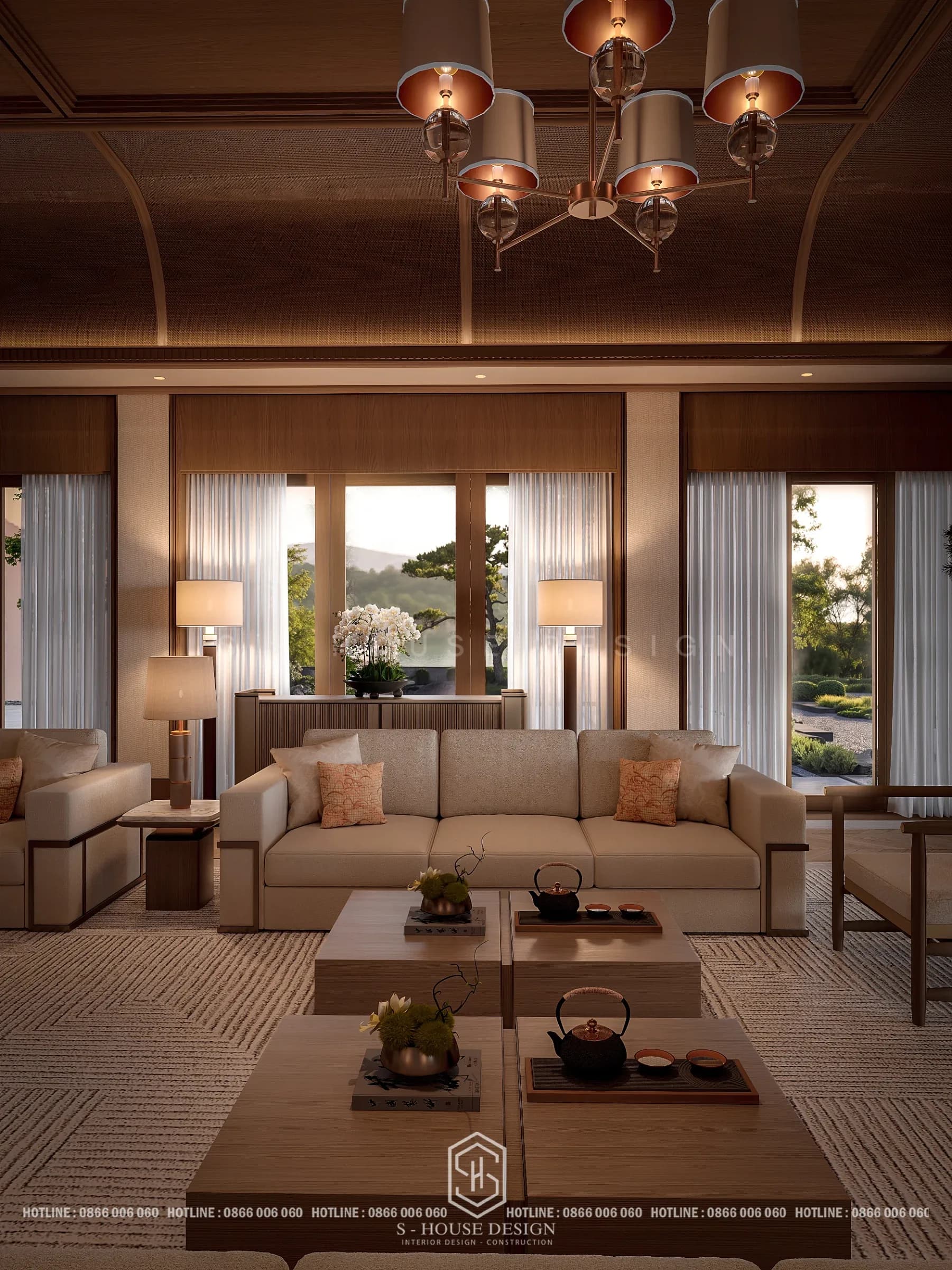 Living room interior design in Asian style