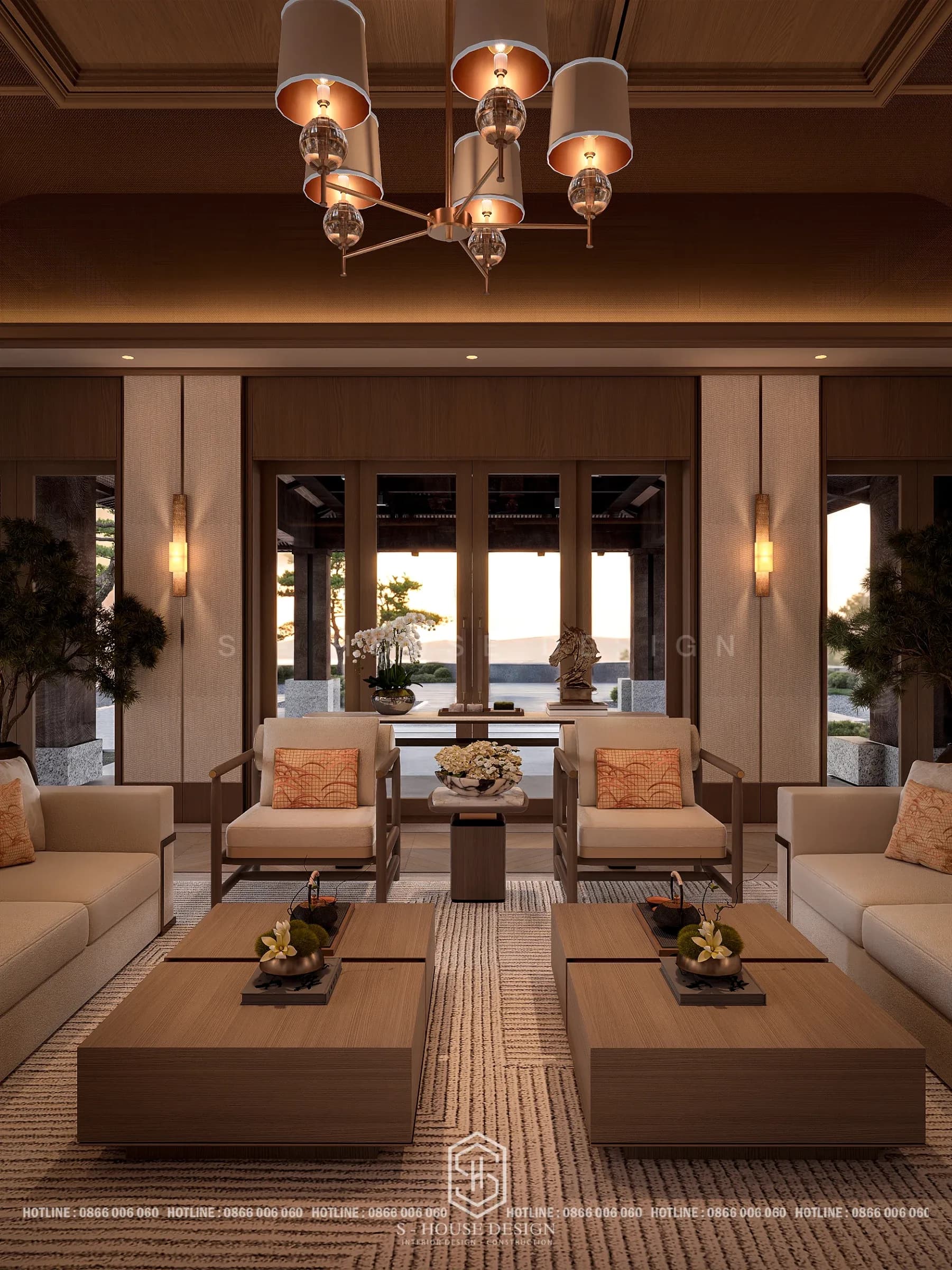 Living room interior design in Asian style