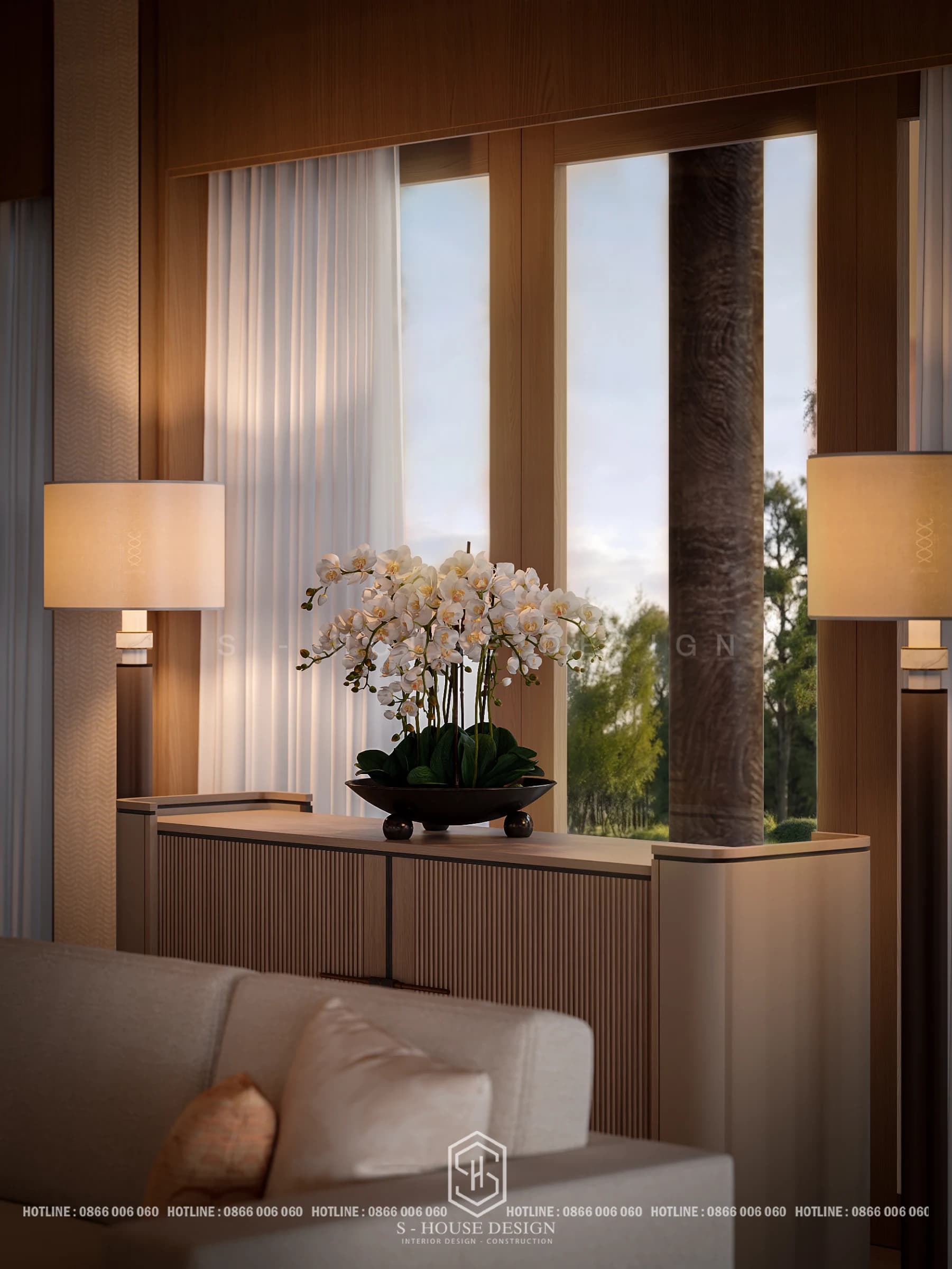 Living room interior design in Asian style